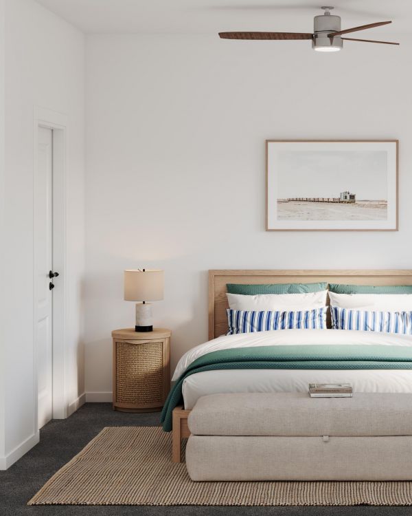 Spacious bedroom interior with coastal decor at Marisol Apartments in Port Charlotte, FL