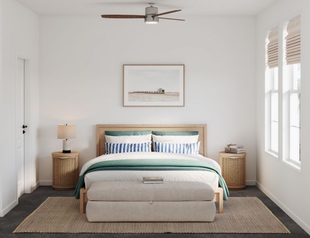 Coastal-inspired bedroom interior at Marisol Apartments in Port Charlotte, FL with modern finishes